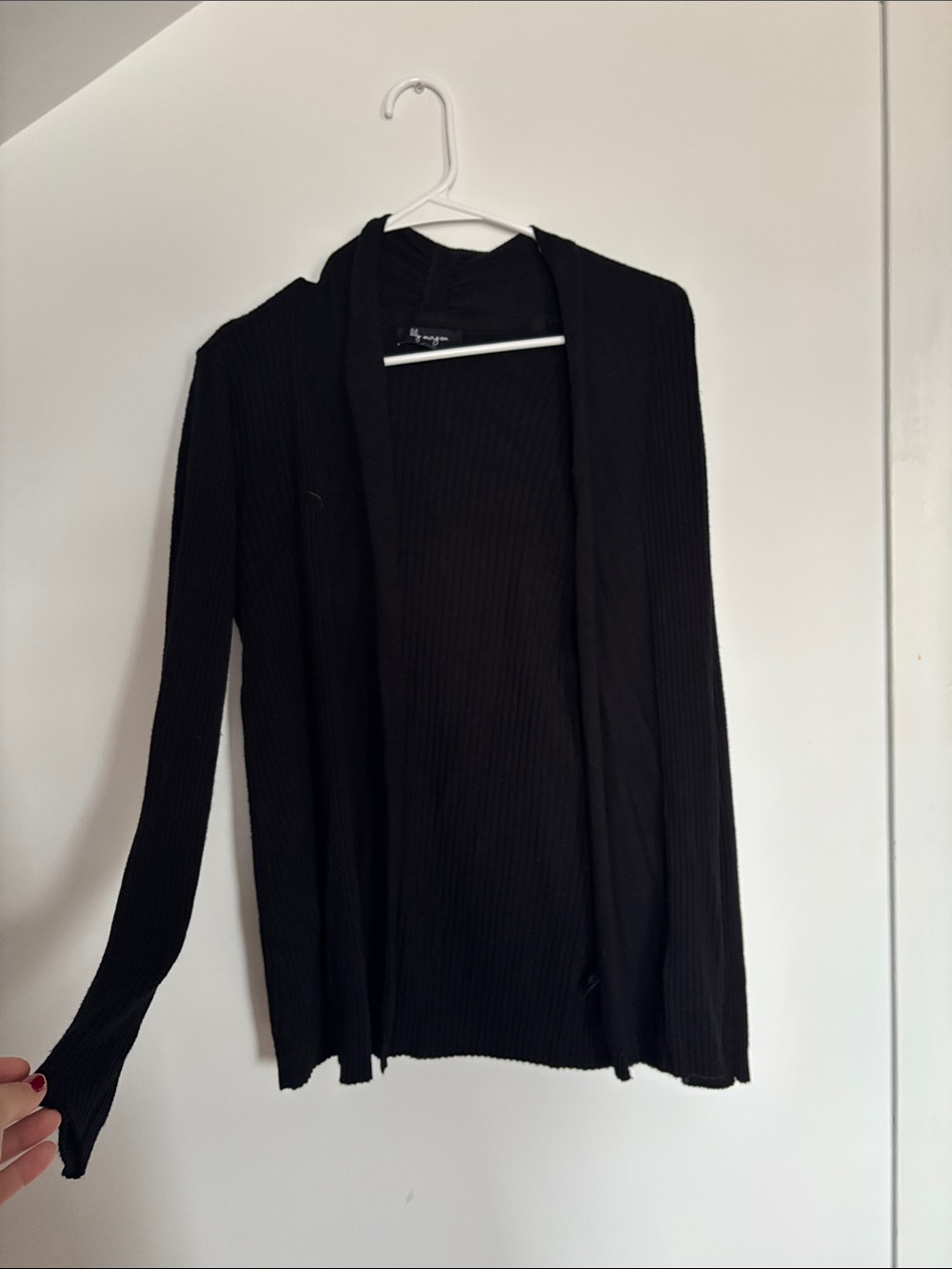 Black Open Front Ribbed Cardigan